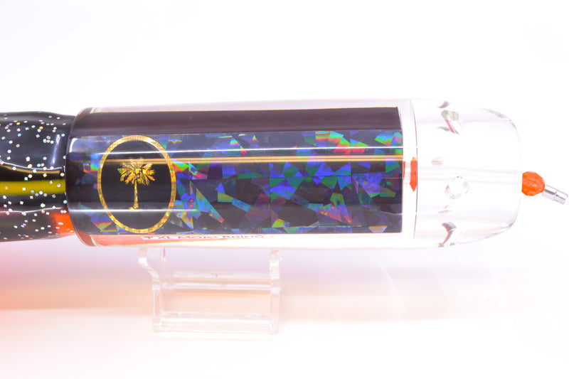 Palmetto Lures Black Rainbow Flake XL Mojo Rising 14" 26oz Skirted Black-Orange & Black Bars
