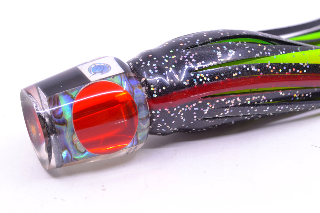 Azores Lures Paua Shell Red Eyes Tuna Feast 9" 3oz Skirted Black/Green-Chartreuse