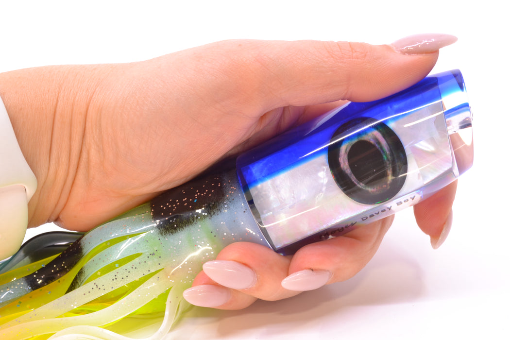 Moyes Lures White MOP Blue Back Taxi Eyes Davey Boy 12" 8oz Skirted Fruit Salad