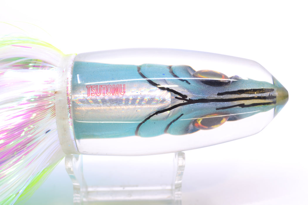 Tsutomu Lures Blue-Silver Fish Head Benchmark Bullet 12" 8oz EZ Flash Ice Blue-Chartreuse-White