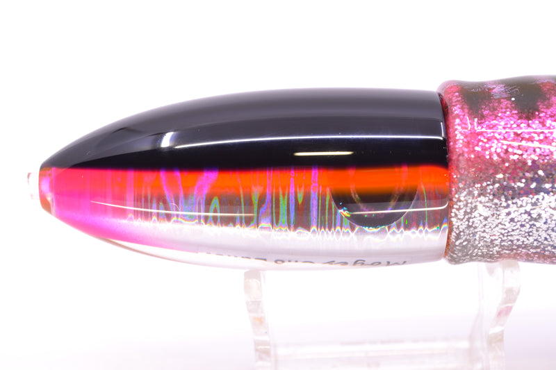 Moyes Lures Silver Aurora Black-Pink Back Keeled Medium Ono Bullet 9" 8.7oz Skirted