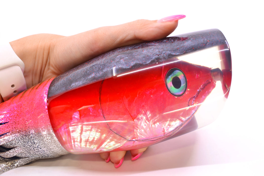 Ali'i Kai Lures Red-Pink Shell Charcoal Back Fish Head Torta Teaser 34oz Skirted