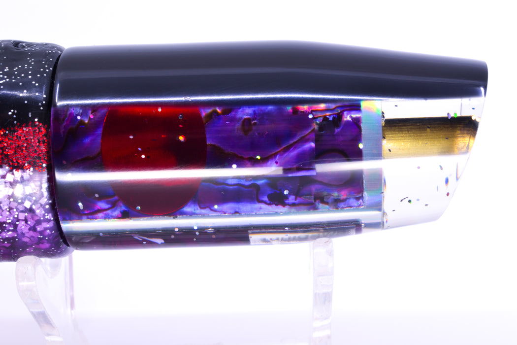 Tanigawa Lures Purple Paua Shell Black Back Plunger 9" 6.4oz Skirted Black-Red-Purple