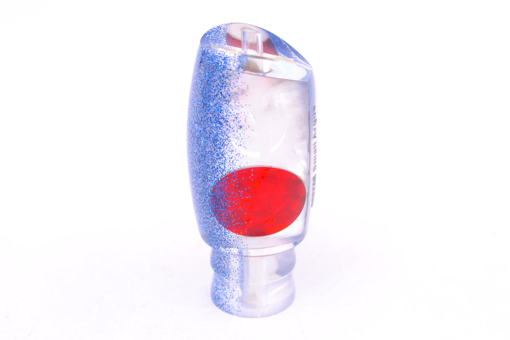 Moyes Lures White MOP Blue Glitter Back Red Eyes Small Argus 9" 2oz GZE