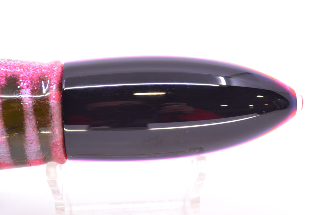 Moyes Lures Silver Aurora Black-Pink Back Keeled Medium Ono Bullet 9" 8.7oz Skirted GZE