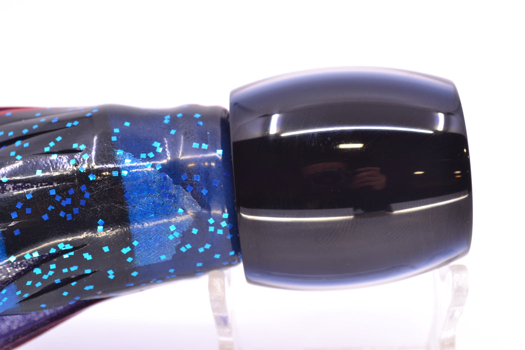 Moyes Lures Black Pearl Black Back Red Eyes Large Secret 12" 6.5oz Skirted Black-Blue Bars GZE