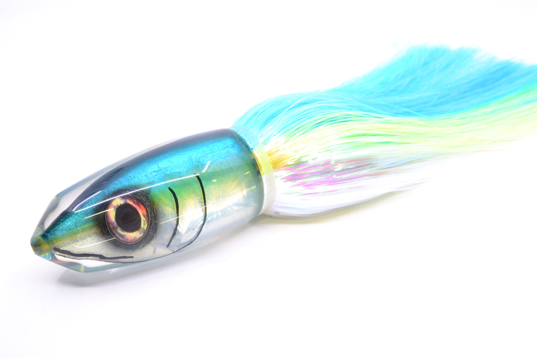 Tsutomu Lures Blue-Silver Fish Head Benchmark Bullet 12" 8oz EZ Flash Ice Blue-Chartreuse-White