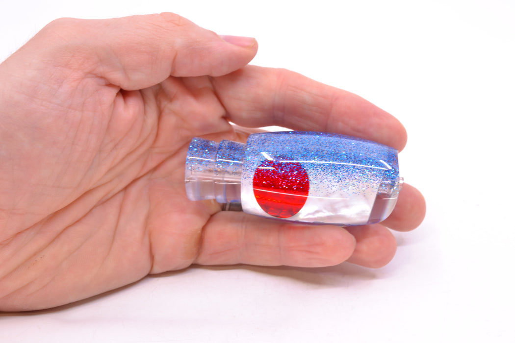 Moyes Lures White MOP Blue Glitter Back Red Eyes Small Argus 9" 2oz GZE