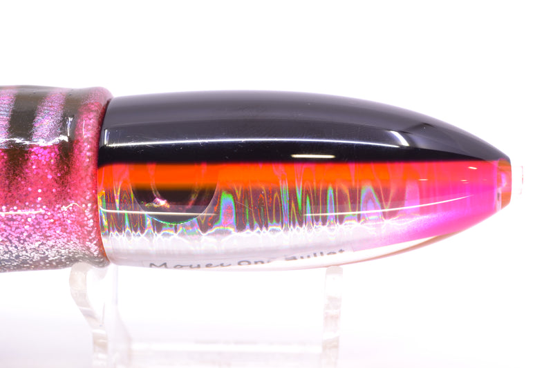 Moyes Lures Silver Aurora Black-Pink Back Keeled Medium Ono Bullet 9" 8.7oz Skirted