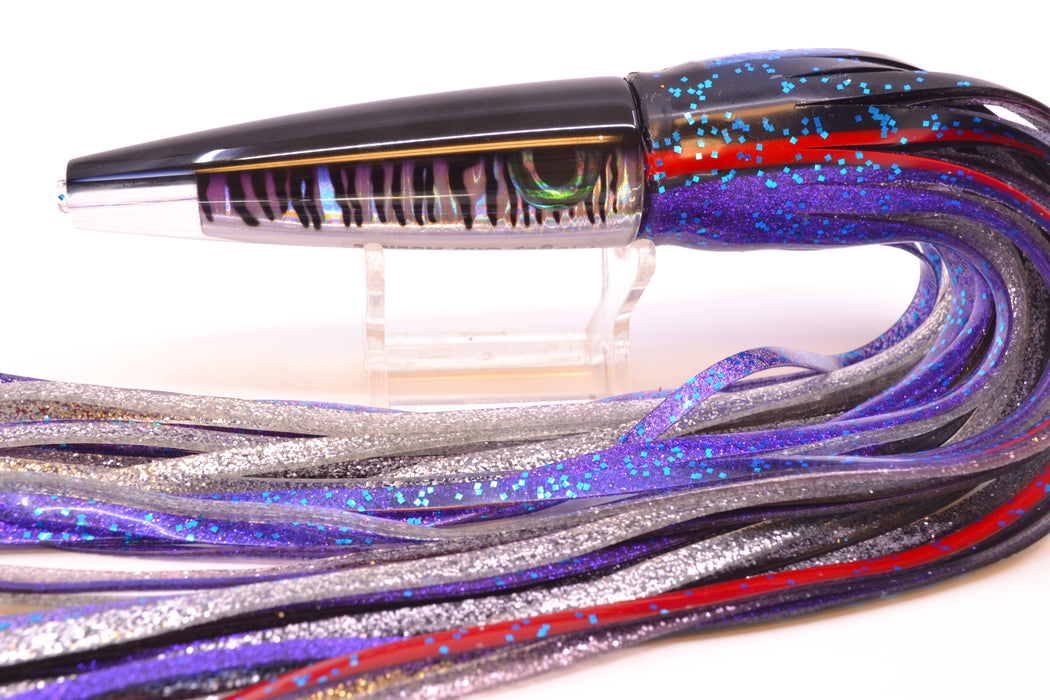Moyes Lures Black Mackerel Taxi Eyes Ono Rocket 9" 8oz Skirted Blue-Black-Purple