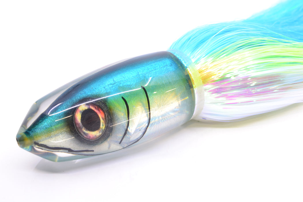 Tsutomu Lures Blue-Silver Fish Head Benchmark Bullet 12" 8oz EZ Flash Ice Blue-Chartreuse-White