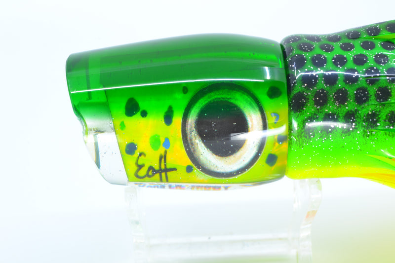 Marlin Magic Lures Mahi MOP Green Back Lil Hibby 10" 7.2oz Skirted Black Dots *CHIPPED* GZE