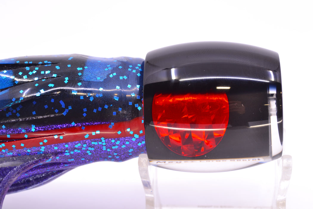 Moyes Lures Black Pearl Black Back Red Eyes Large Secret 12" 6.5oz Skirted Black-Blue Bars GZE