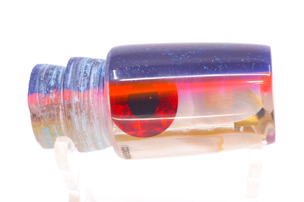 Coggin Lures White MOP Silver Wrap Blue-Pink Back 4-Hole Small Slant Bogie Invert 7" 2.5oz