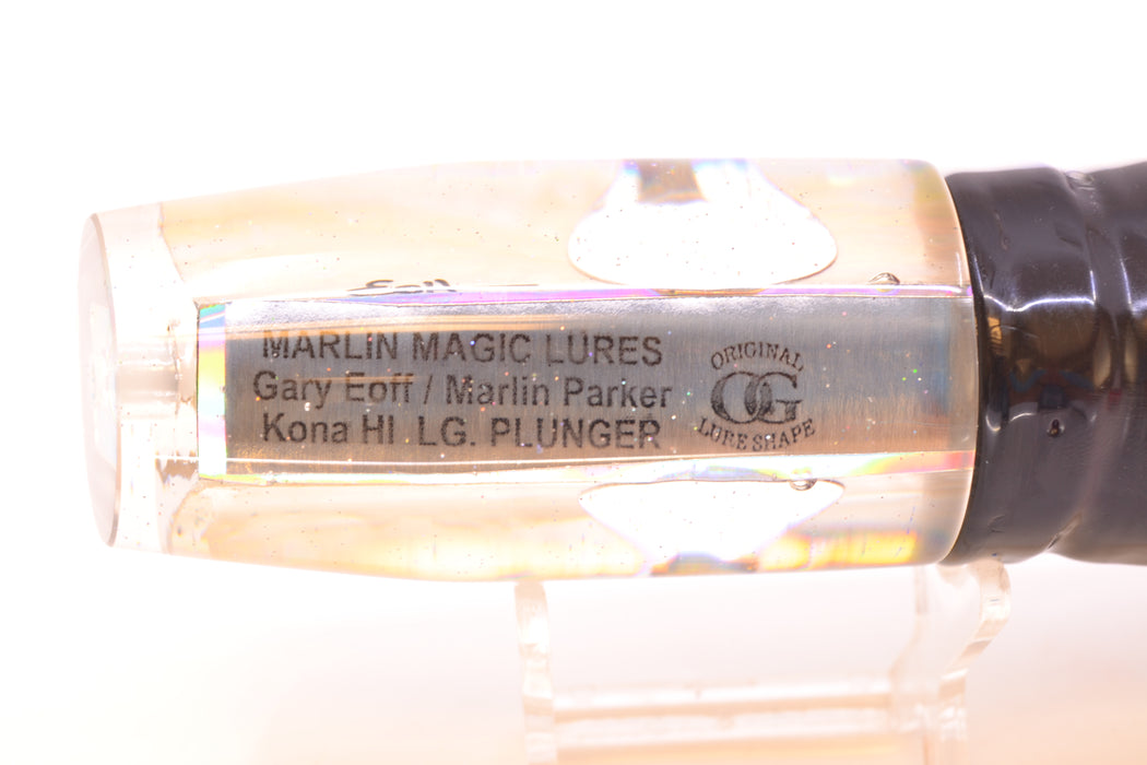 Marlin Magic White Awabi Taxi Eyes Large Plunger 12" 9oz Skirted White Aurora-Black