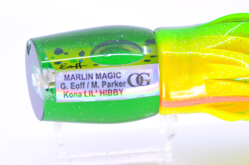 Marlin Magic Lures Mahi MOP Green Back Lil Hibby 10" 7.2oz Skirted Black Dots *CHIPPED* GZE