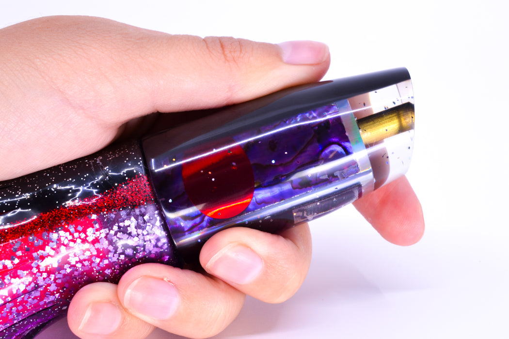 Tanigawa Lures Purple Paua Shell Black Back Plunger 9" 6.4oz Skirted Black-Red-Purple