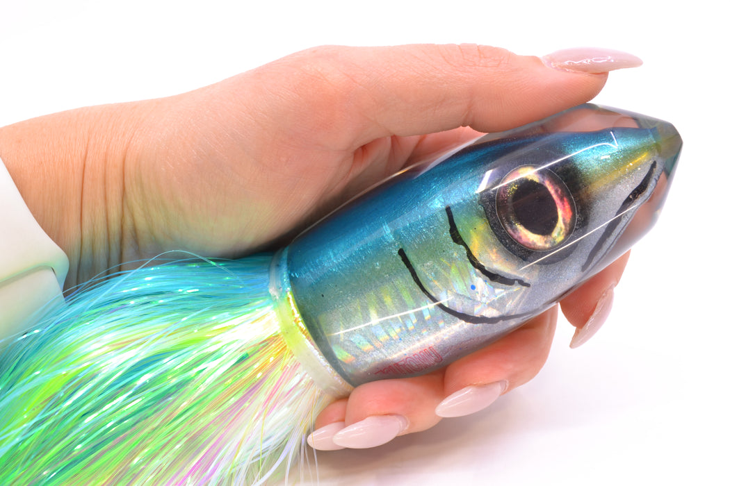 Tsutomu Lures Blue-Silver Fish Head Benchmark Bullet 12" 8oz EZ Flash Ice Blue-Chartreuse-White