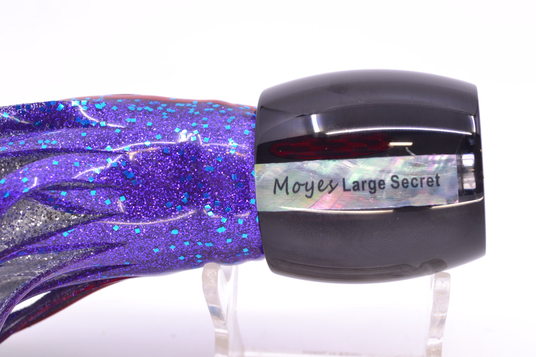 Moyes Lures Black Pearl Black Back Red Eyes Large Secret 12" 6.5oz Skirted Black-Blue Bars GZE