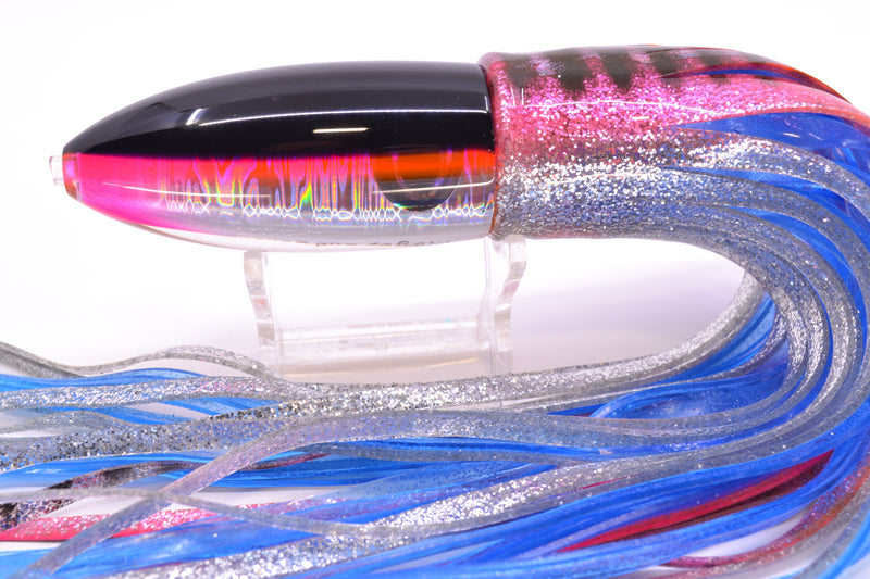Moyes Lures Silver Aurora Black-Pink Back Keeled Medium Ono Bullet 9" 8.7oz Skirted