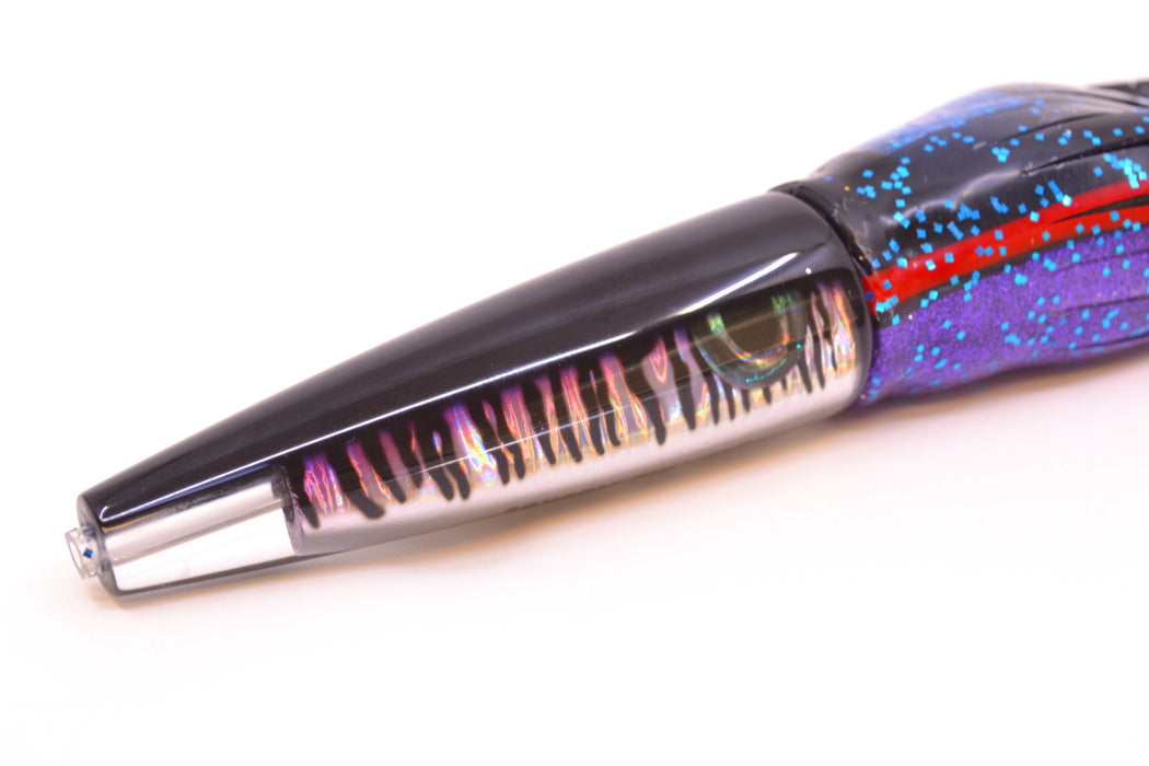 Moyes Lures Black Mackerel Taxi Eyes Ono Rocket 9" 8oz Skirted Blue-Black-Purple