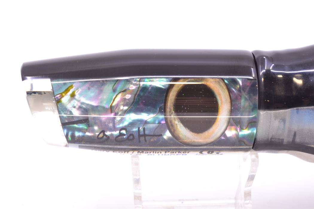 Marlin Magic Blue-Purple Abalone Black Back Large Plunger 12" 9oz Skirted Skipjack