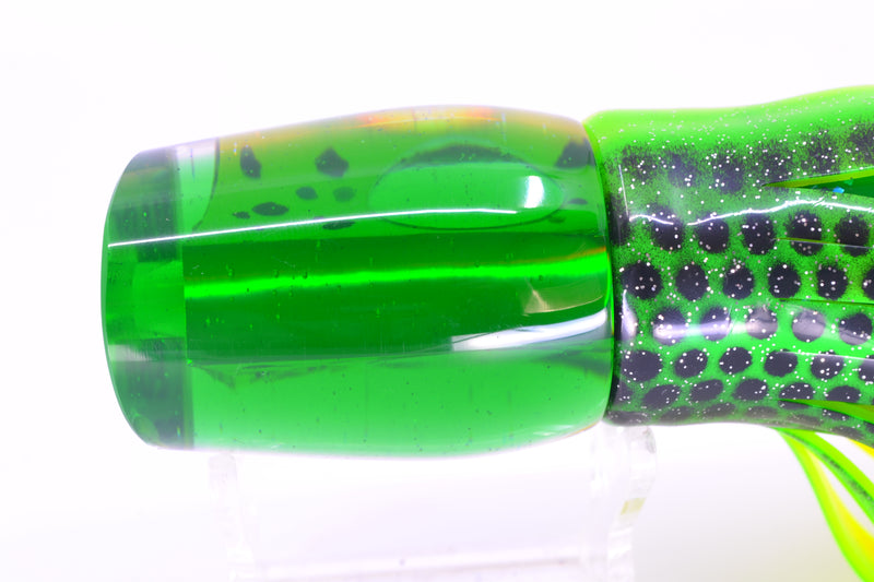 Marlin Magic Lures Mahi MOP Green Back Lil Hibby 10" 7.2oz Skirted Black Dots *CHIPPED* GZE