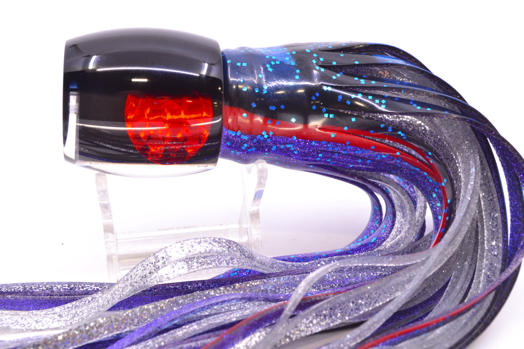 Moyes Lures Black Pearl Black Back Red Eyes Large Secret 12" 6.5oz Skirted Black-Blue Bars GZE