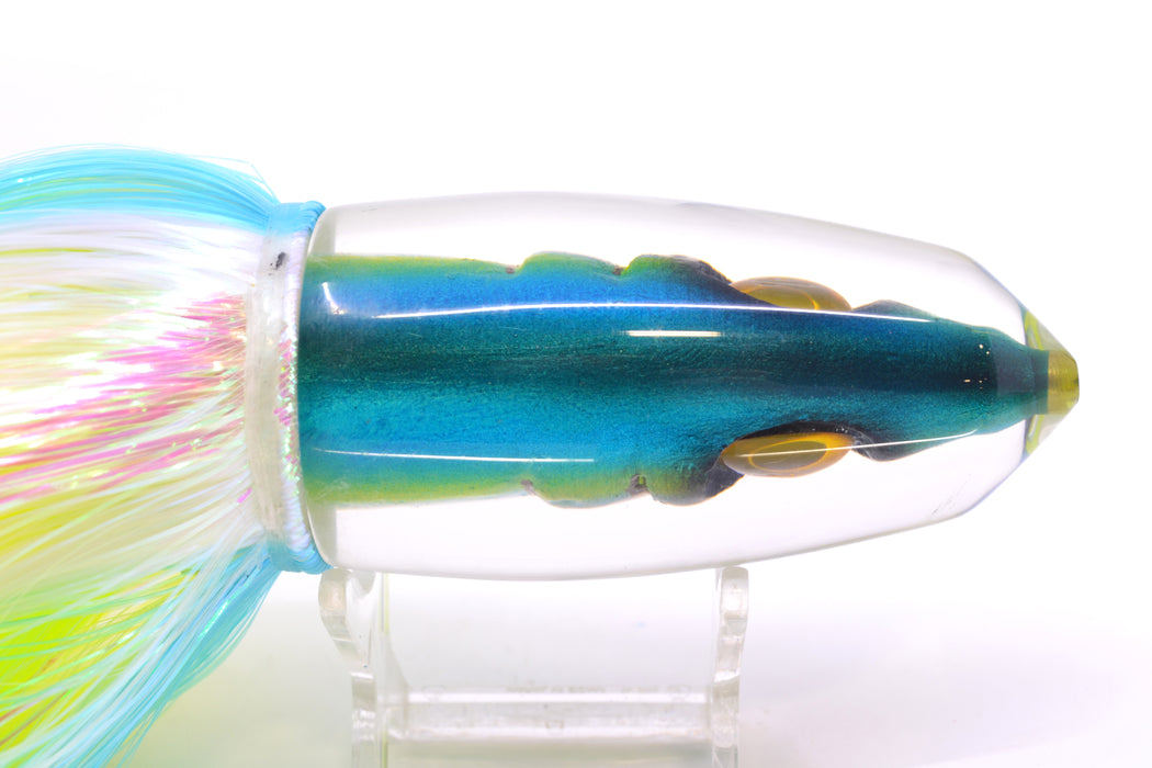 Tsutomu Lures Blue-Yellow-Silver Fish Head Benchmark Bullet 12" 8oz EZ Flash Feathersword