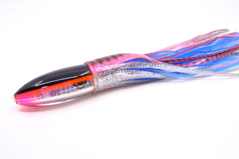 Moyes Lures Silver Aurora Black-Pink Back Keeled Medium Ono Bullet 9" 8.7oz Skirted