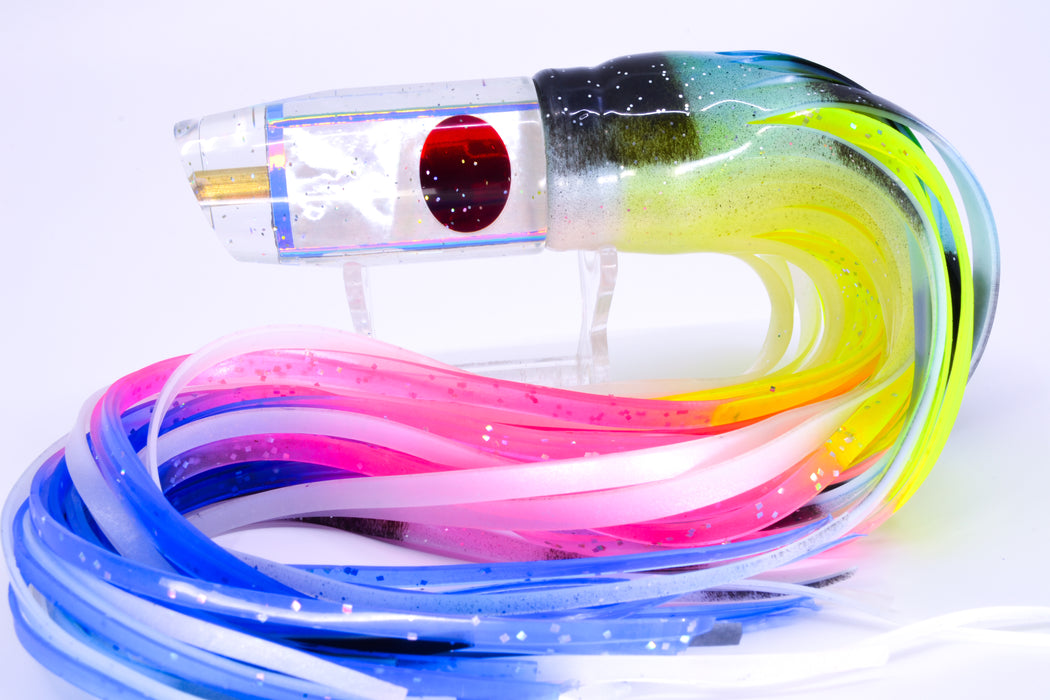 Tanigawa Lures White MOP Blue Rainbow Wrap Red Eyes Plunger 9" 6.4oz Skirted Fruit Salad