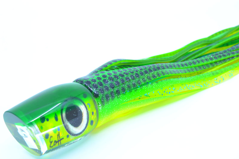 Marlin Magic Lures Mahi MOP Green Back Lil Hibby 10" 7.2oz Skirted Black Dots *CHIPPED* GZE