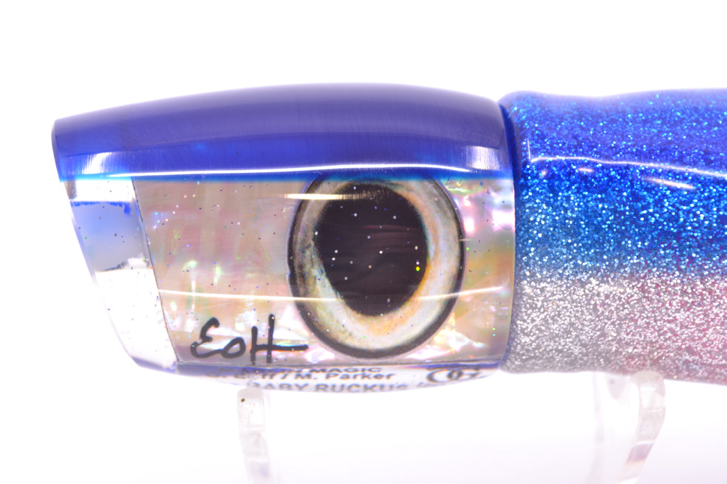 Marlin Magic Lures White Awabi Blue Back Taxi Eyes Baby Ruckus 10" 6.5oz Skirted Blue-Silver