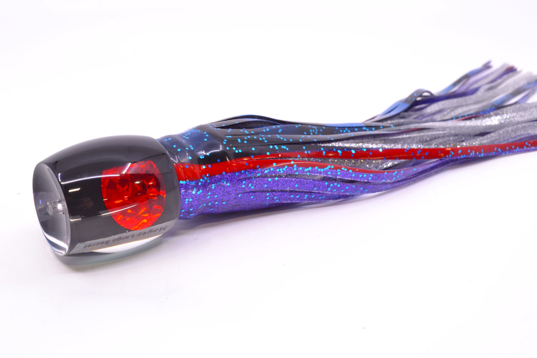 Moyes Lures Black Pearl Black Back Red Eyes Large Secret 12" 6.5oz Skirted Black-Blue Bars GZE