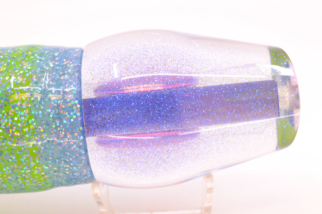 Moyes Lures Clear Mirrored Blue Glitter Back XL Sumo 16" 20.5oz Skirted Ice Blue/Rainbow