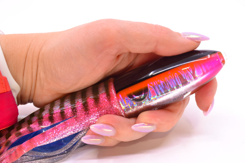 Moyes Lures Silver Aurora Black-Pink Back Keeled Medium Ono Bullet 9" 8.7oz Skirted