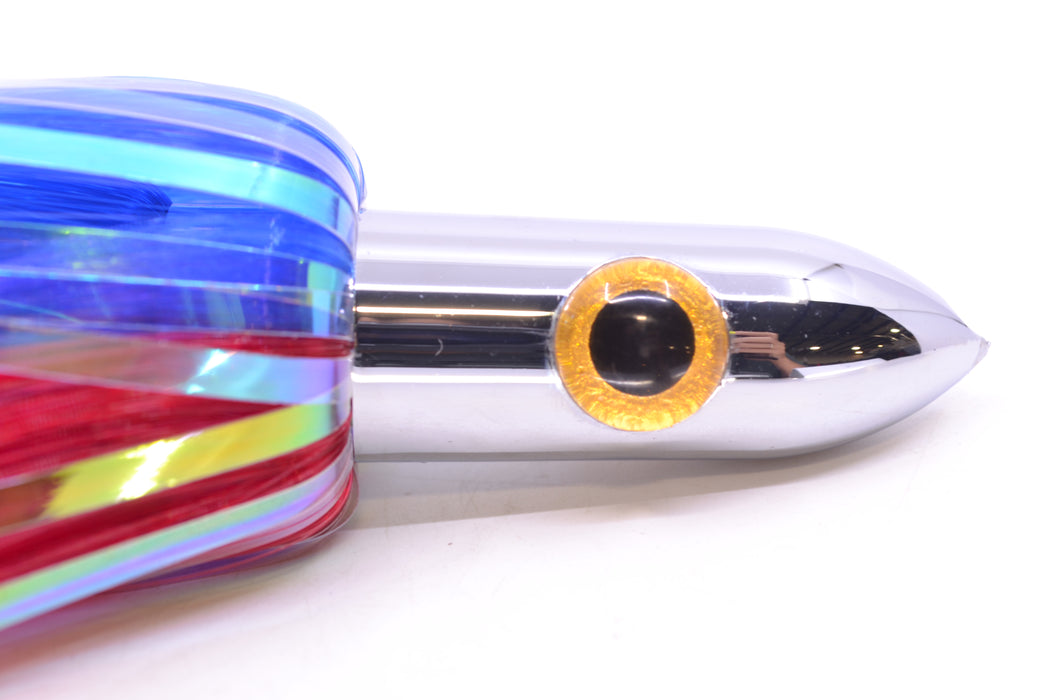 Iland Lures Blue-Red Flash Hair Chrome Head "Hawaiian Eye" Ilander 8.5" 2.5oz IL400F-BL/RD
