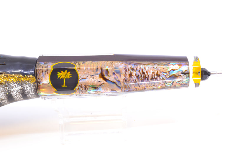 Palmetto Lures White Abalone Hoo's There 9" 9oz Skirted Black-Gold-Silver