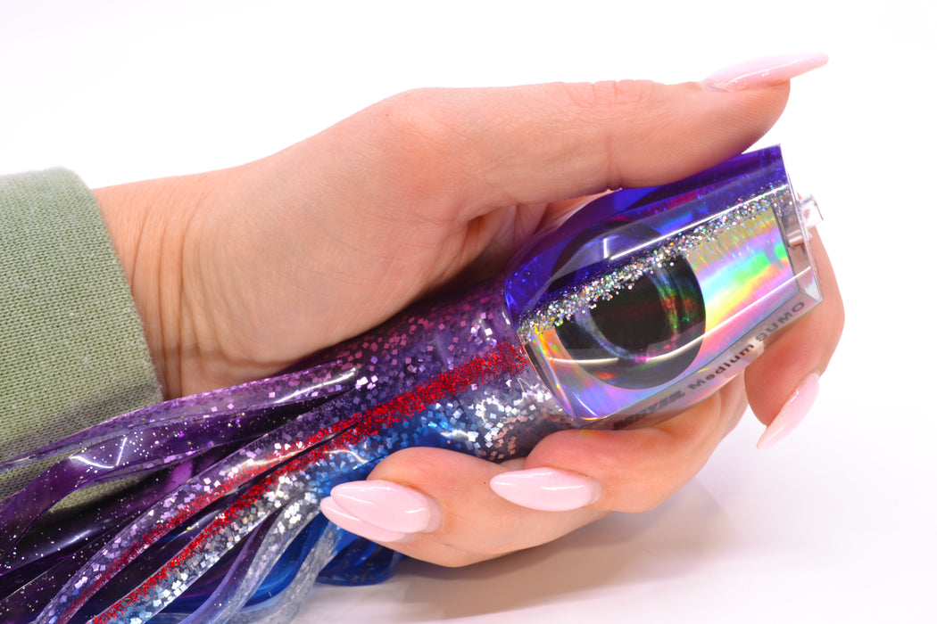 Moyes Lures Silver Rainbow Purple-Silver Back Taxi Eyes Medium Sumo 12" 6.8oz Skirted