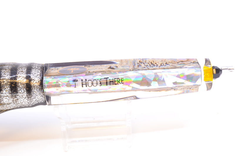 Palmetto Lures White Abalone Hoo's There 9" 9oz Skirted Black-Gold-Silver