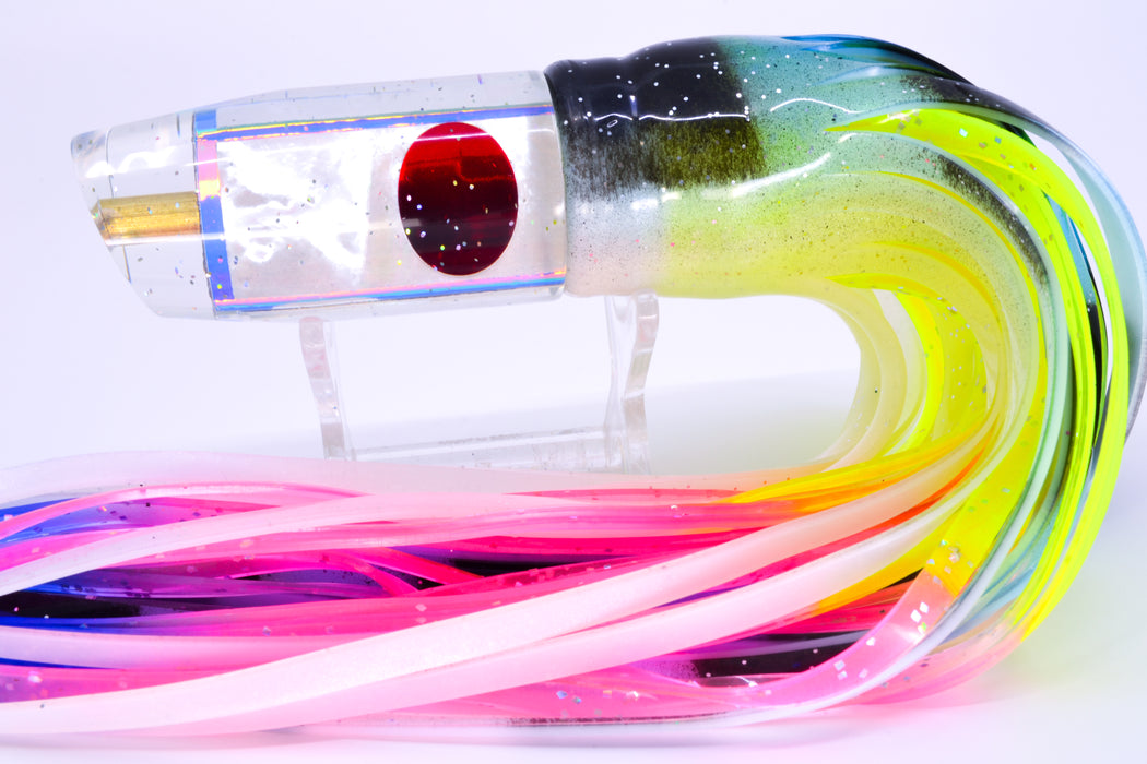 Tanigawa Lures White MOP Blue Rainbow Wrap Red Eyes Plunger 9" 6.4oz Skirted Fruit Salad