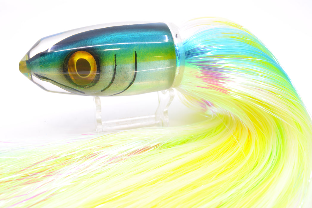Tsutomu Lures Blue-Yellow-Silver Fish Head Benchmark Bullet 12" 8oz EZ Flash Feathersword