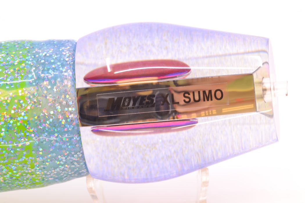 Moyes Lures Clear Mirrored Blue Glitter Back XL Sumo 16" 20.5oz Skirted Ice Blue/Rainbow