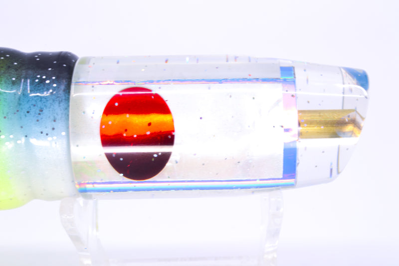 Tanigawa Lures White MOP Blue Rainbow Wrap Red Eyes Plunger 9" 6.4oz Skirted Fruit Salad