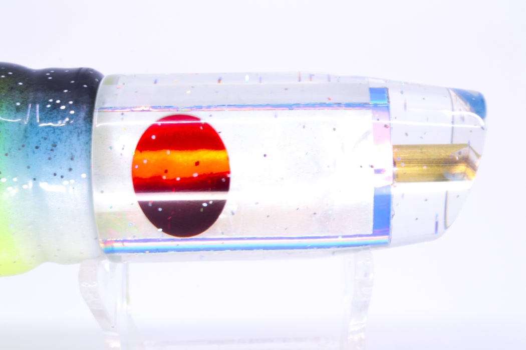 Tanigawa Lures White MOP Blue Rainbow Wrap Red Eyes Plunger 9" 6.4oz Skirted Fruit Salad