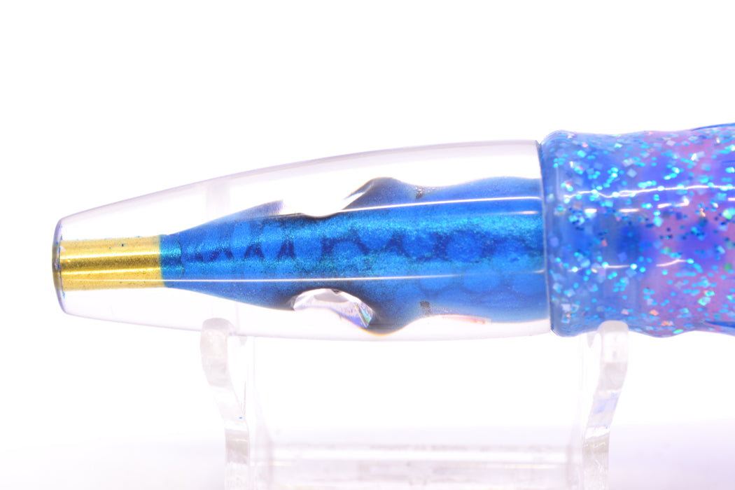 Tsutomu Lures Blue Dot Back Blue-Silver Fish Head Poke Invert 6" 3.2oz Skirted Blue Dots