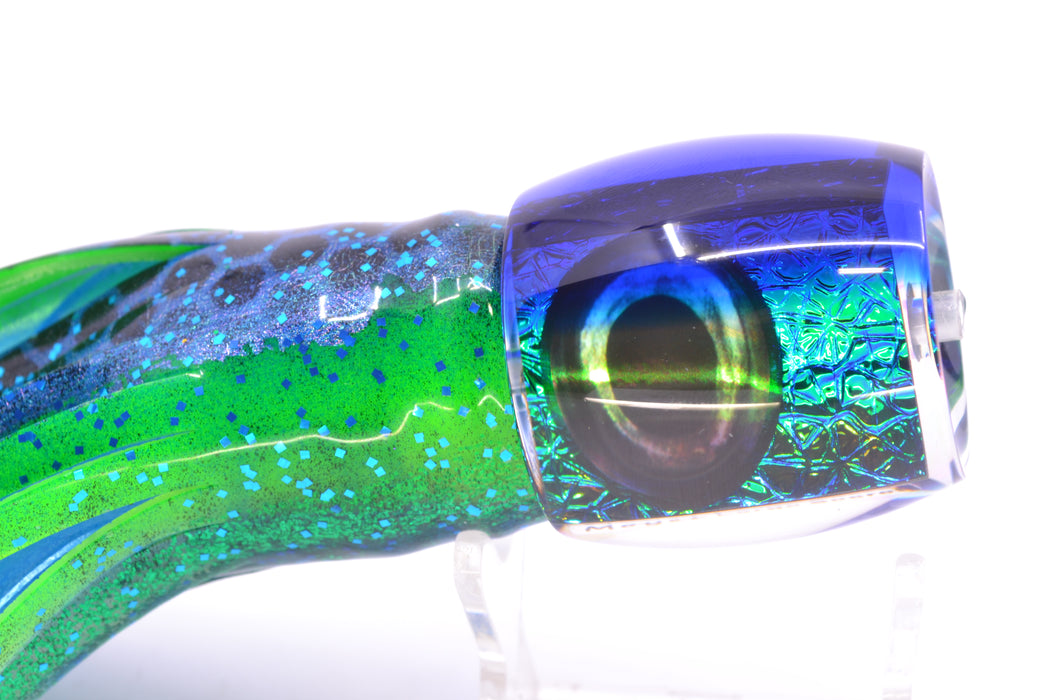 Moyes Lures Blue-Green Oil Slick Blue Back Taxi Eyes Large Secret 12" 6.5oz Skirted GZE