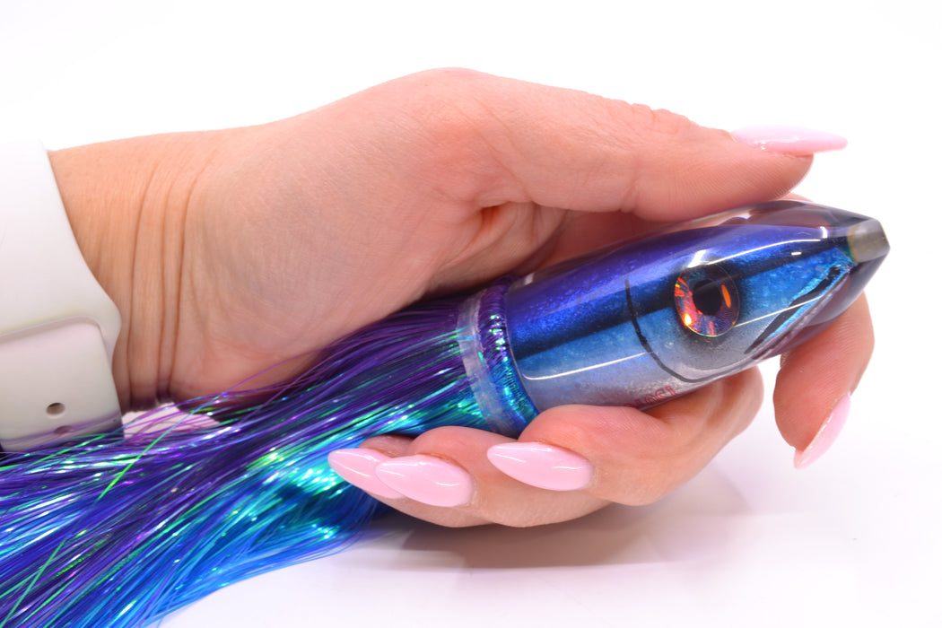 Tsutomu Lures "Hardline Aku" Fish Head Ali'i Bullet 7" 5oz Strobez Purple-Blue