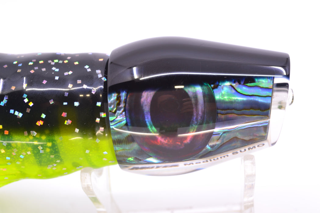 Moyes Lures Paua Shell Black Back Taxi Eyes Medium Sumo 12" 6.8oz Skirted Magic Johnson