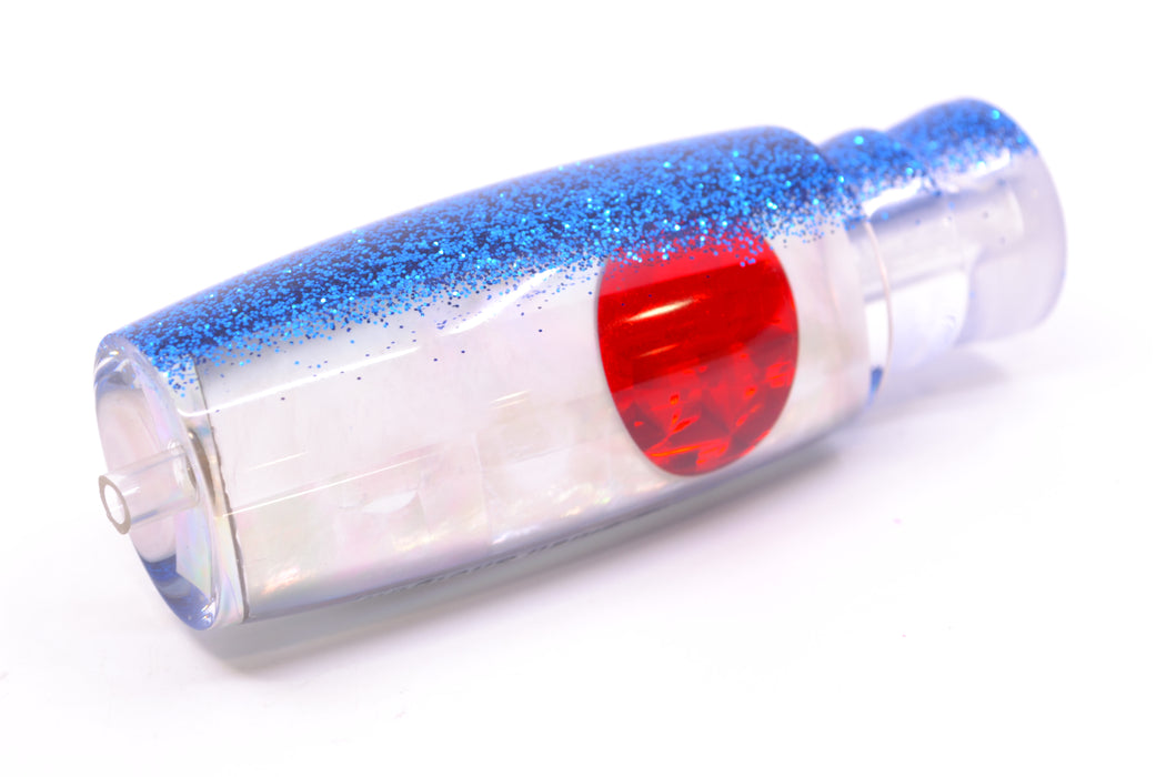 Moyes Lures White MOP Blue Glitter Back Red Eyes Small Shotgun 9" 2oz